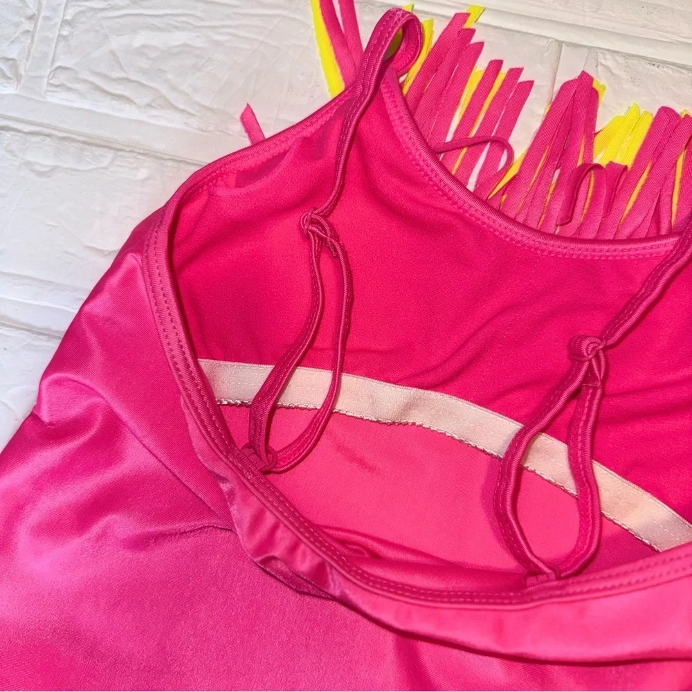Kids Sugar & Jade Pink and Yellow Fringe Bikini Set S (8)